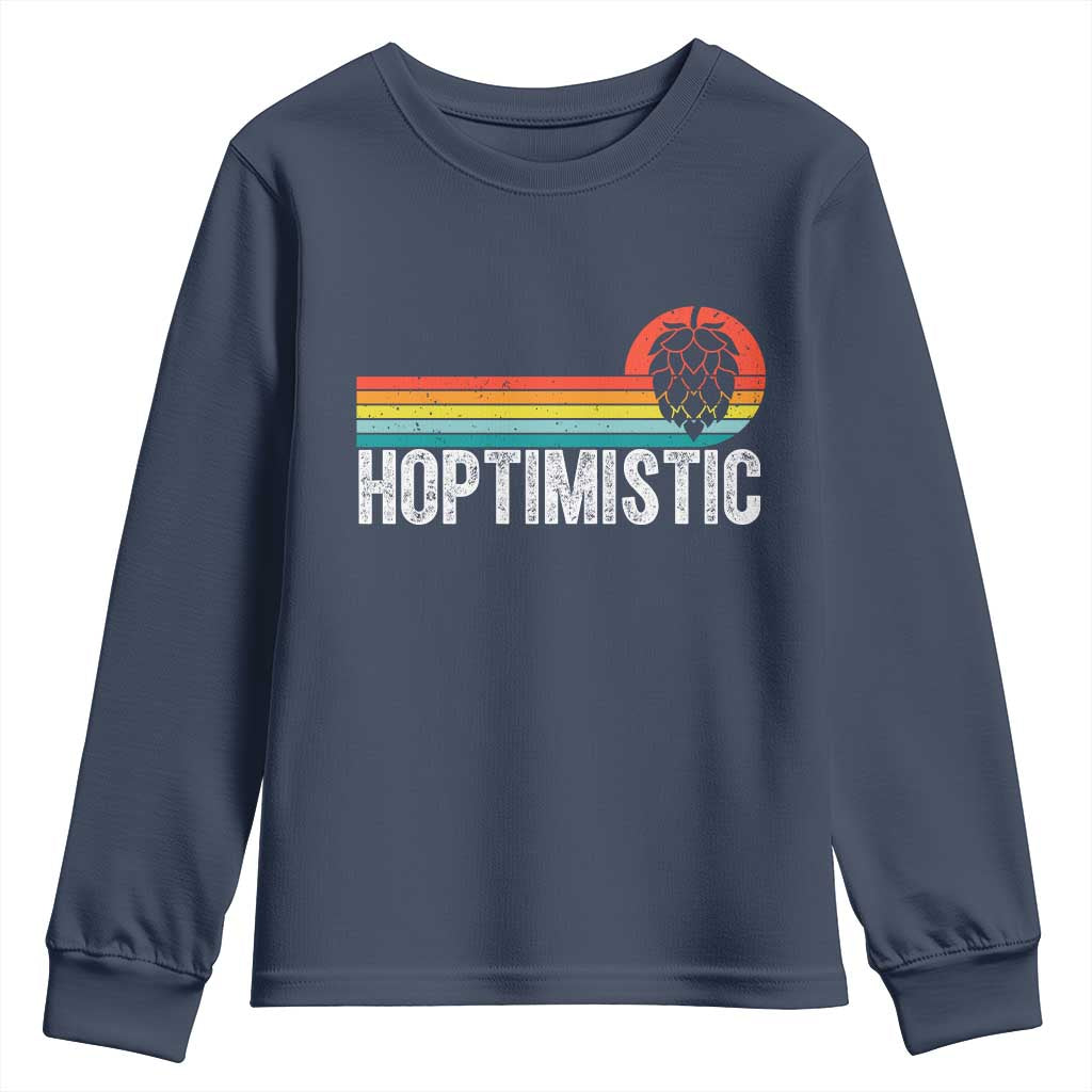 Funny Hops Craft Beer Lover Youth Sweatshirt Hoptimistic Retro Vintage Home Brewing - Wonder Print Shop