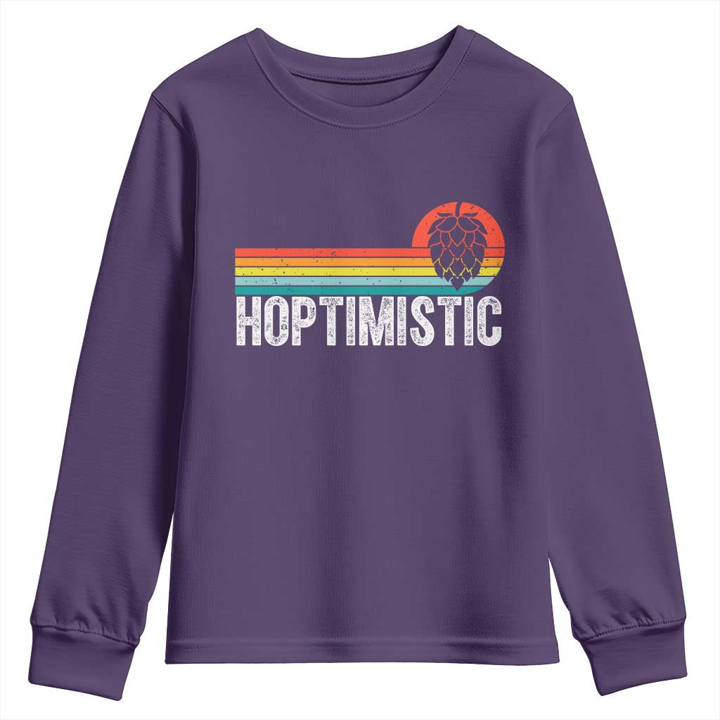 Funny Hops Craft Beer Lover Youth Sweatshirt Hoptimistic Retro Vintage Home Brewing - Wonder Print Shop