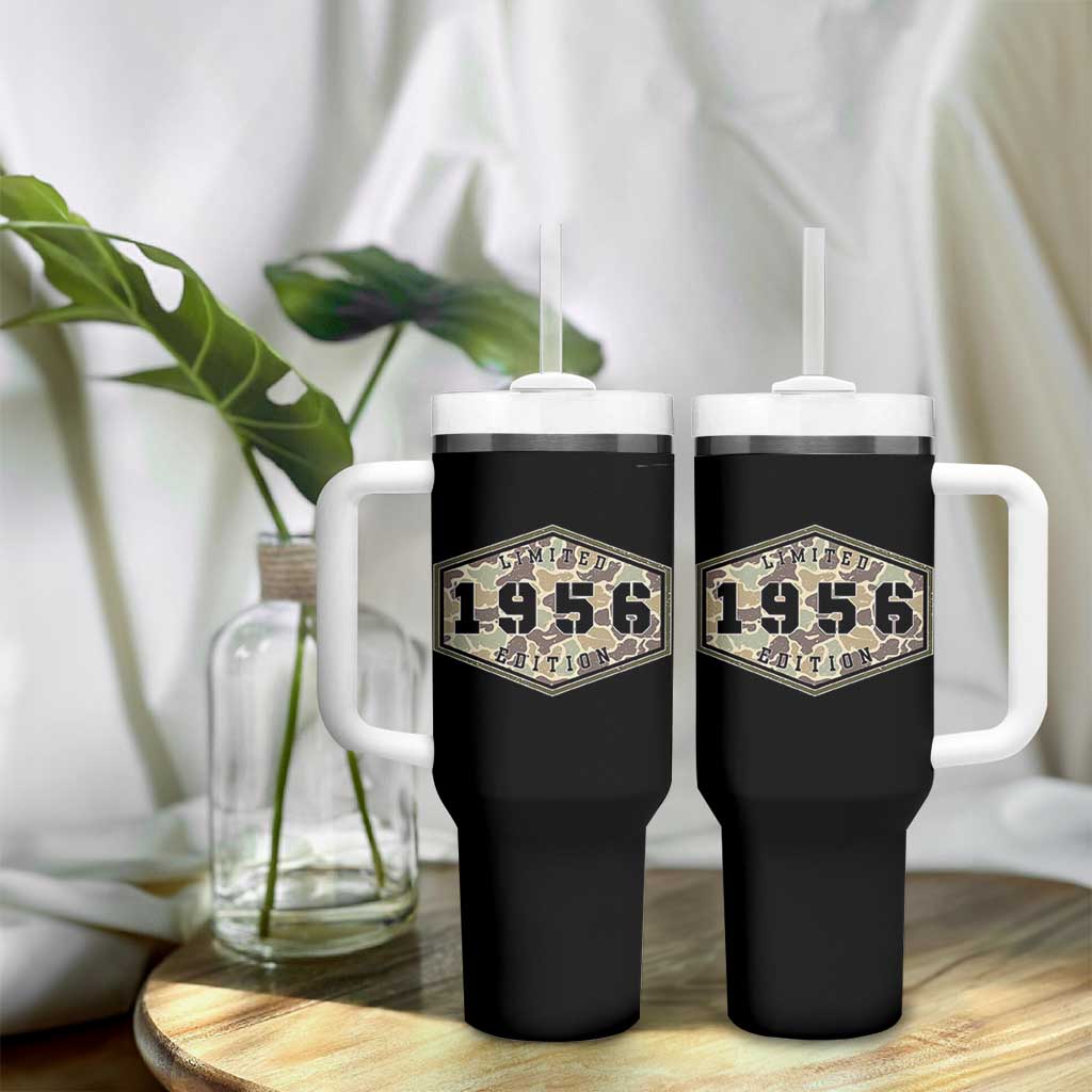 70th Birthday Hunting Tumbler With Handle 1956 Limited Edition Vintage Camouflage Gifts For Turning 70