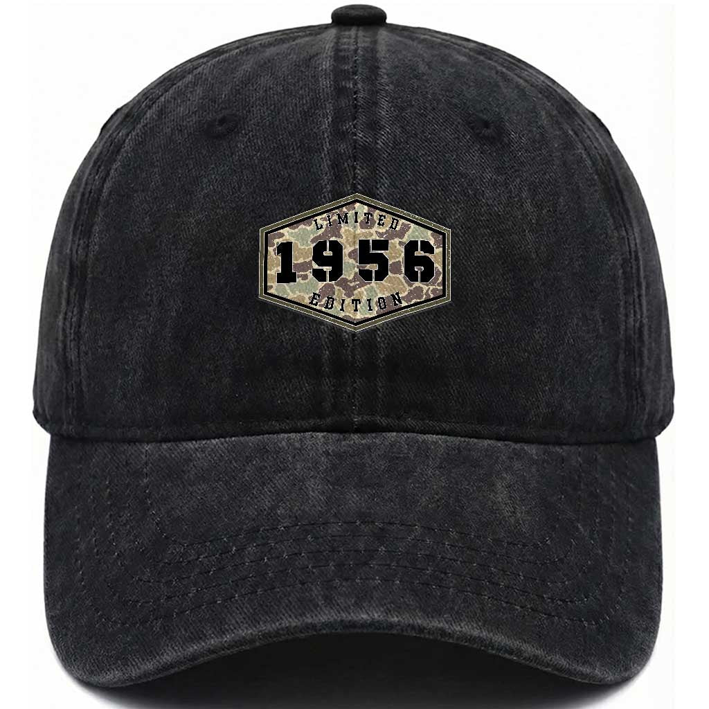 70th Birthday Hunting Washed Cotton Baseball Cap 1956 Limited Edition Vintage Camouflage Gifts For Turning 70
