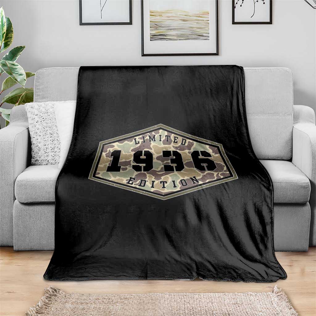 90th Birthday Hunting Throw Blanket 1936 Limited Edition Vintage Camouflage Gifts For Turning 90