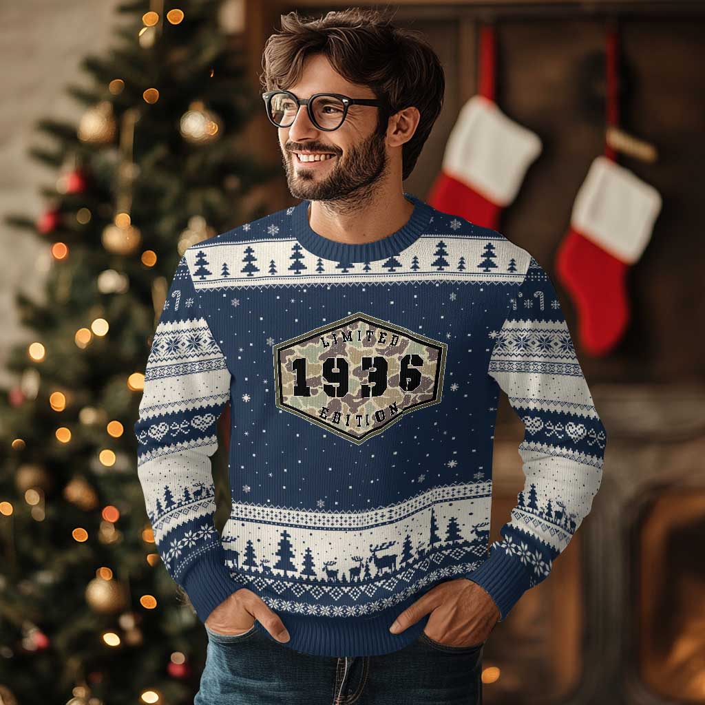 90th Birthday Hunting Ugly Christmas Sweater 1936 Limited Edition Vintage Camouflage Gifts For Turning 90