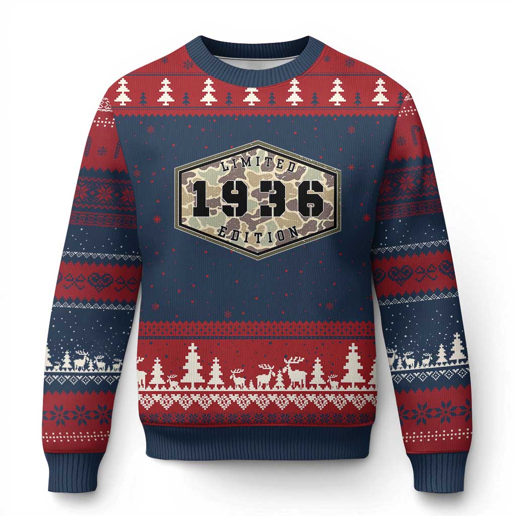 90th Birthday Hunting Ugly Christmas Sweater 1936 Limited Edition Vintage Camouflage Gifts For Turning 90