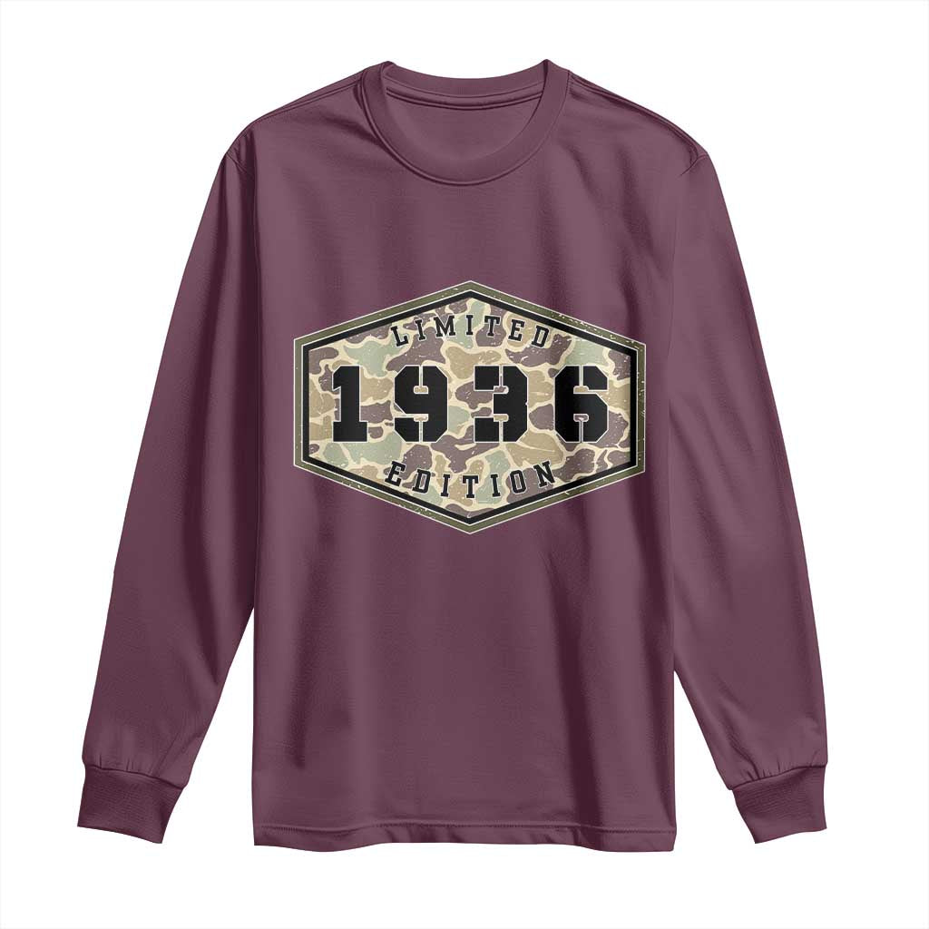 90th Birthday Hunting Long Sleeve Shirt 1936 Limited Edition Vintage Camouflage Gifts For Turning 90