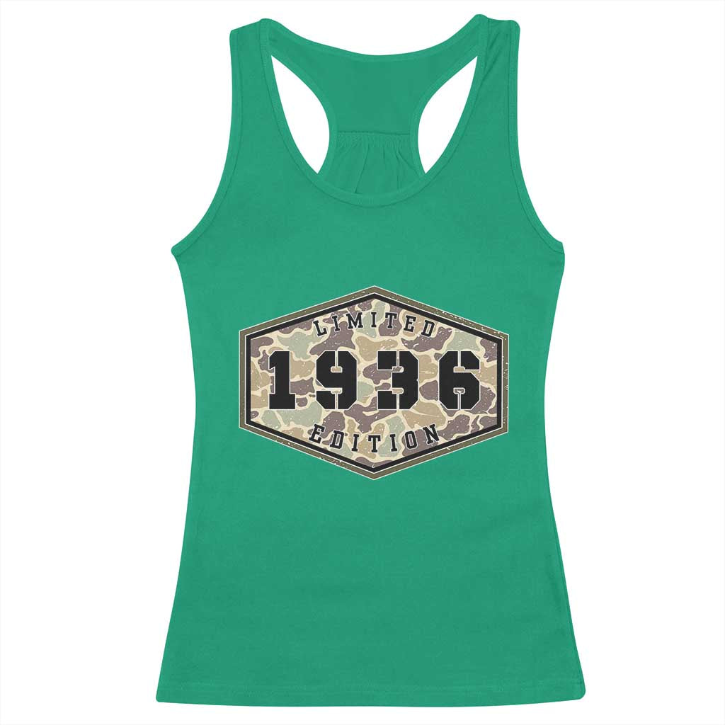90th Birthday Hunting Racerback Tank Top 1936 Limited Edition Vintage Camouflage Gifts For Turning 90