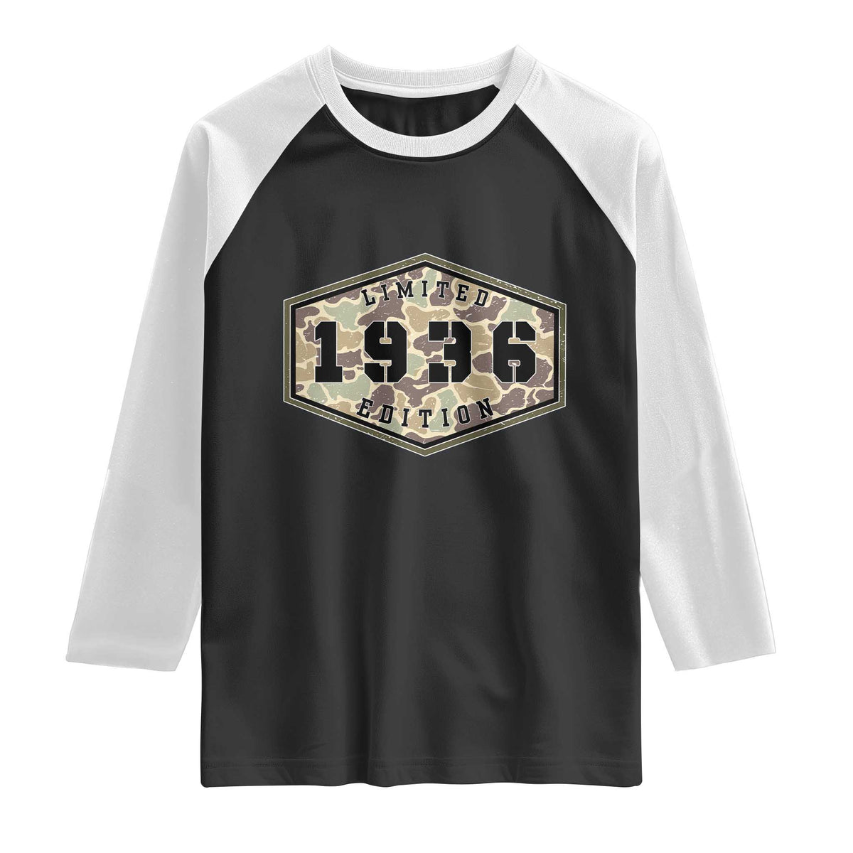 90th Birthday Hunting Raglan Shirt 1936 Limited Edition Vintage Camouflage Gifts For Turning 90