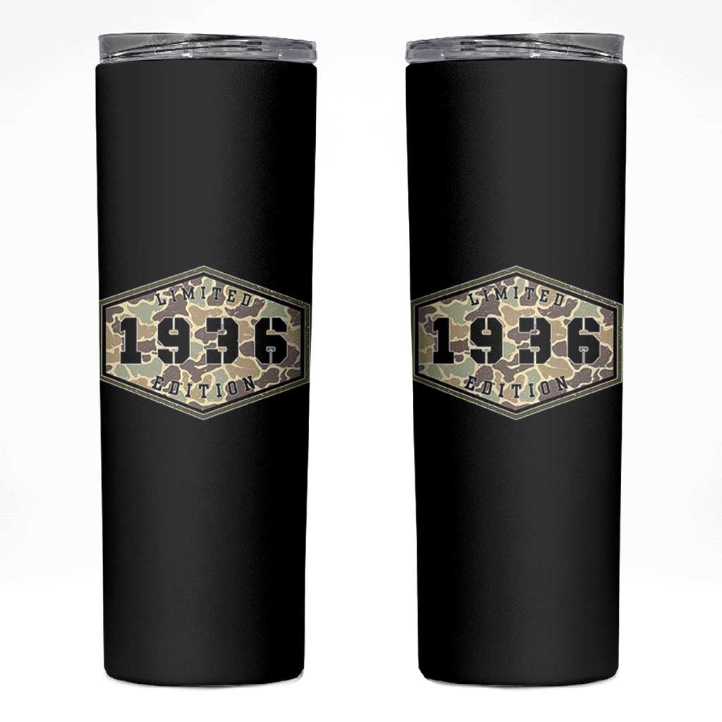 90th Birthday Hunting Skinny Tumbler 1936 Limited Edition Vintage Camouflage Gifts For Turning 90