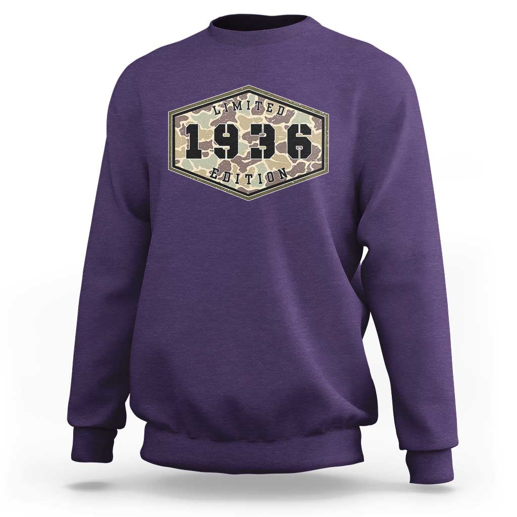 90th Birthday Hunting Sweatshirt 1936 Limited Edition Vintage Camouflage Gifts For Turning 90
