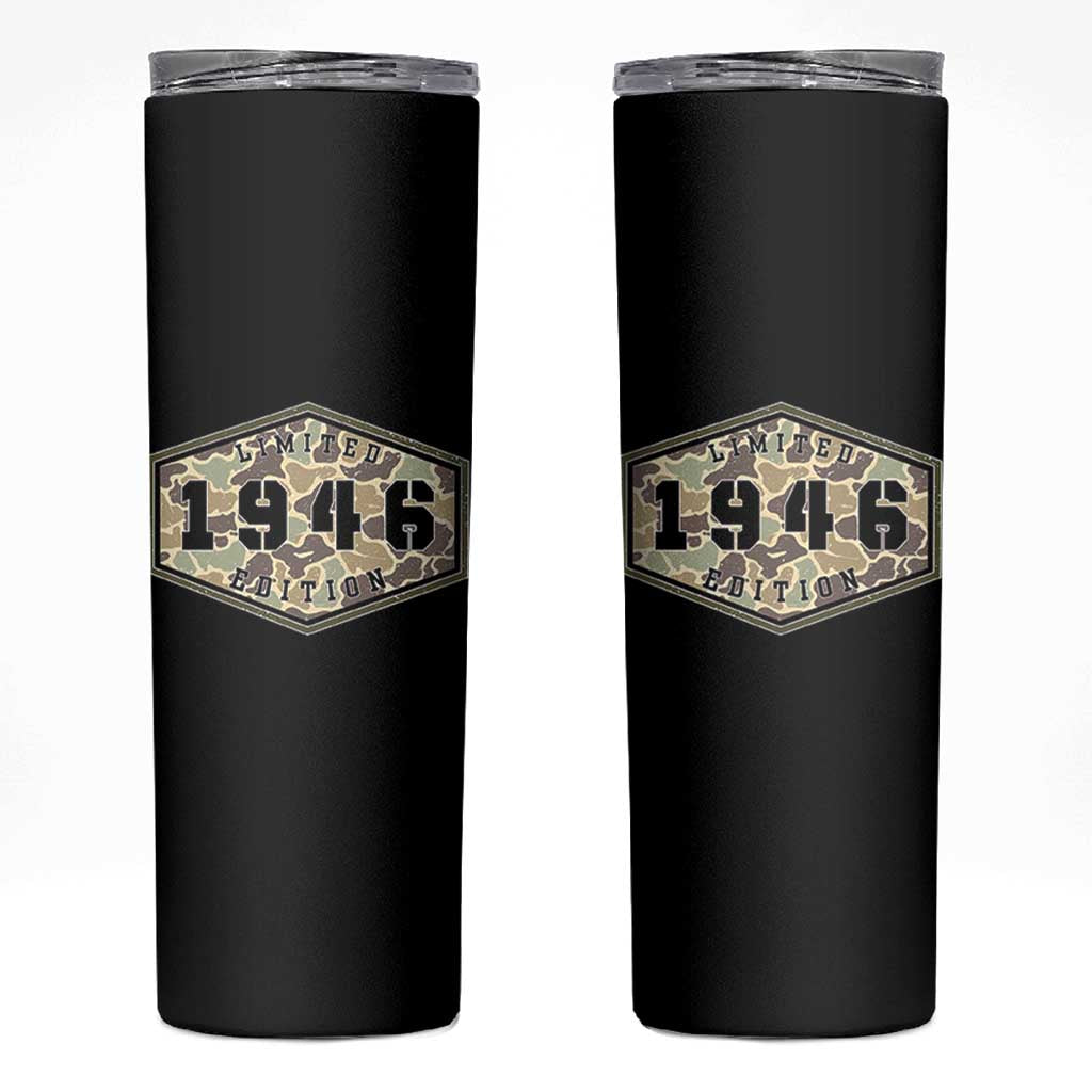 80th Birthday Hunting Skinny Tumbler 1946 Limited Edition Vintage Camouflage Gifts For Turning 80