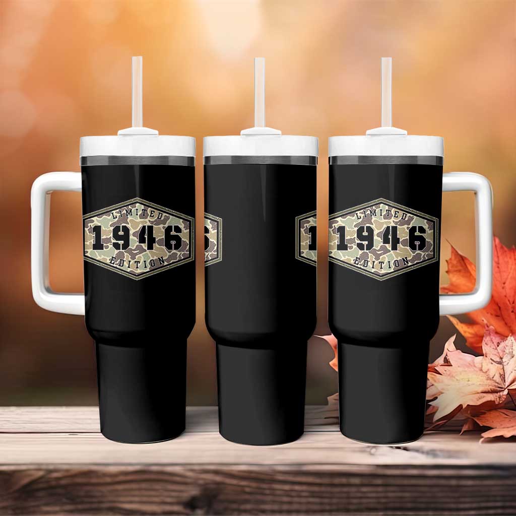 80th Birthday Hunting Tumbler With Handle 1946 Limited Edition Vintage Camouflage Gifts For Turning 80