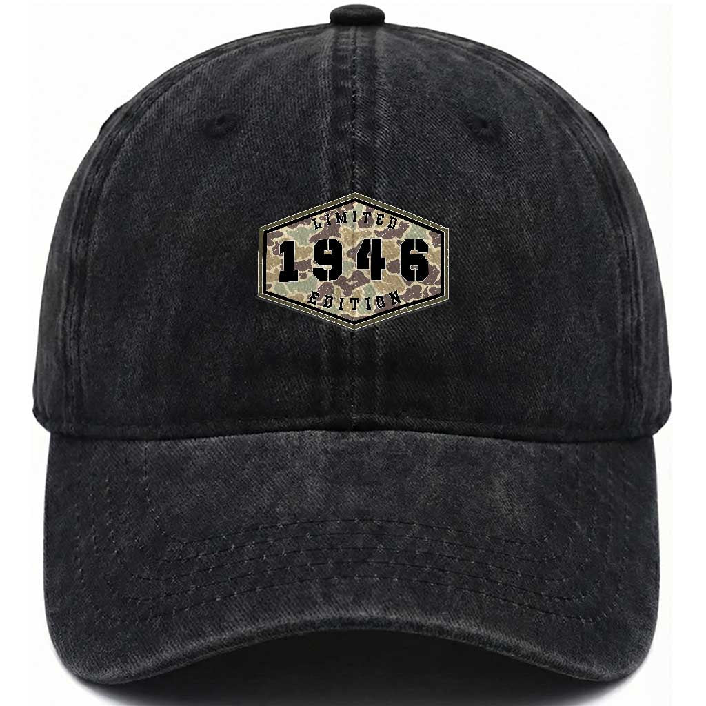 80th Birthday Hunting Washed Cotton Baseball Cap 1946 Limited Edition Vintage Camouflage Gifts For Turning 80