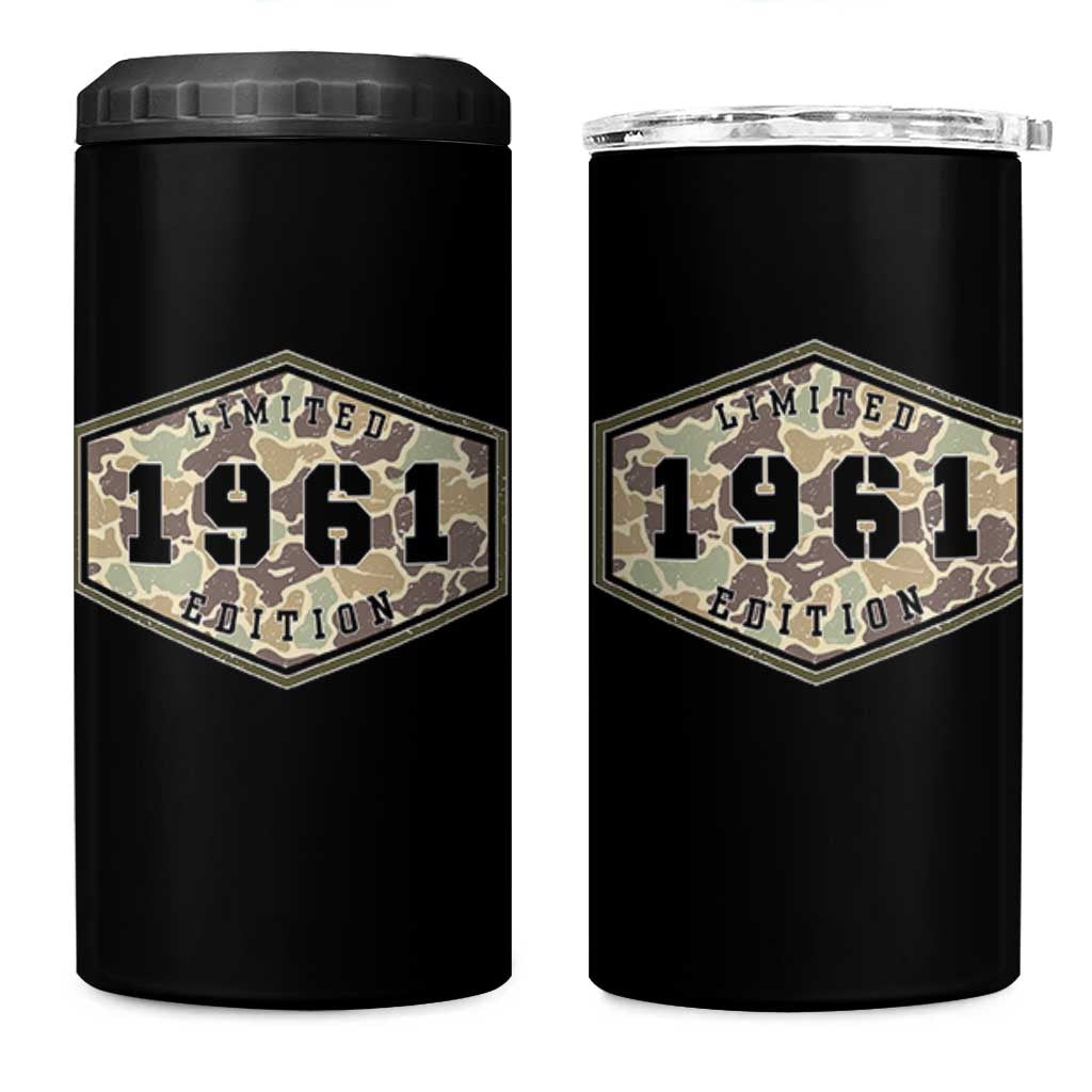 65th Birthday Hunting 4 in 1 Can Cooler Tumbler 1961 Limited Edition Vintage Camouflage Gifts For Turning 65