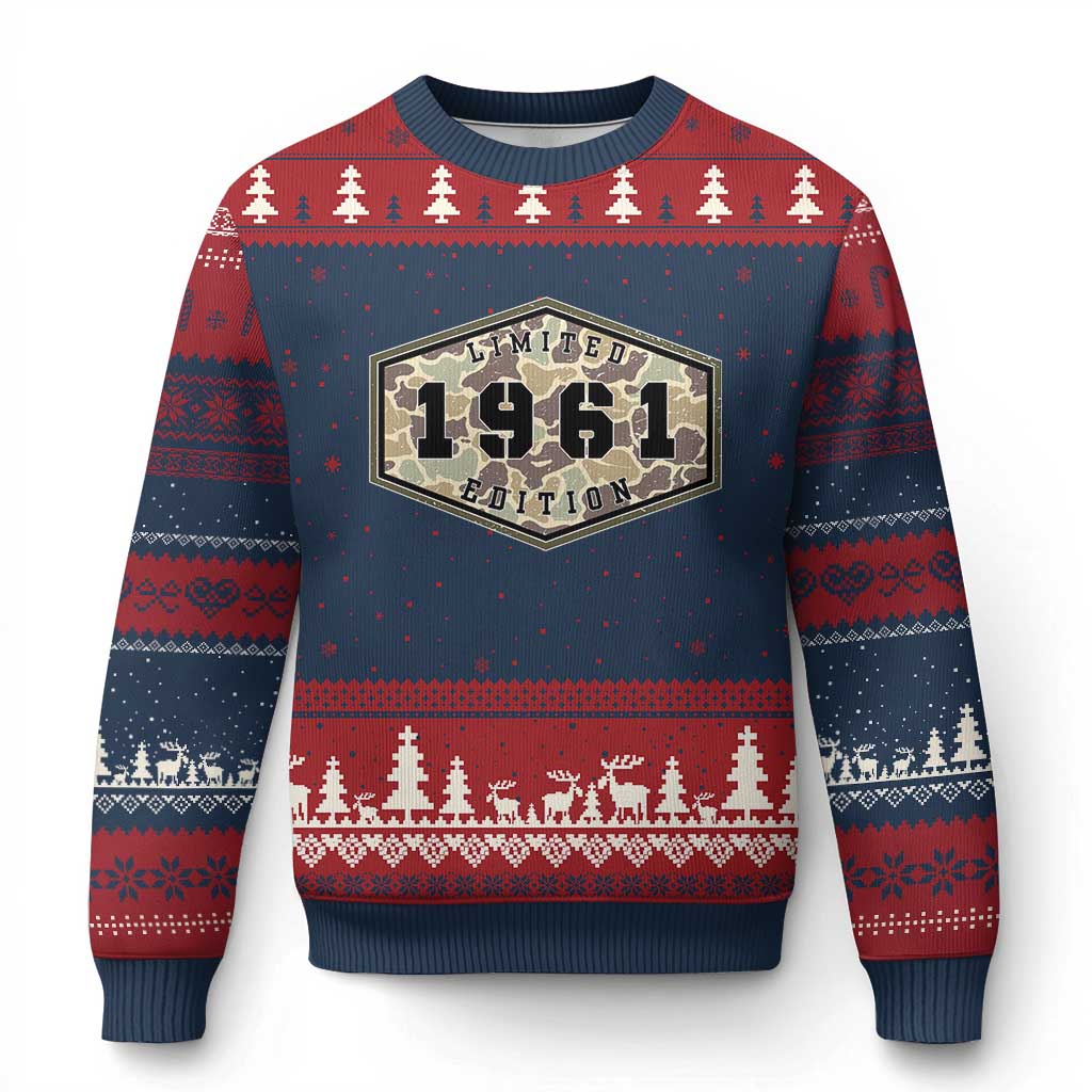 65th Birthday Hunting Ugly Christmas Sweater 1961 Limited Edition Vintage Camouflage Gifts For Turning 65