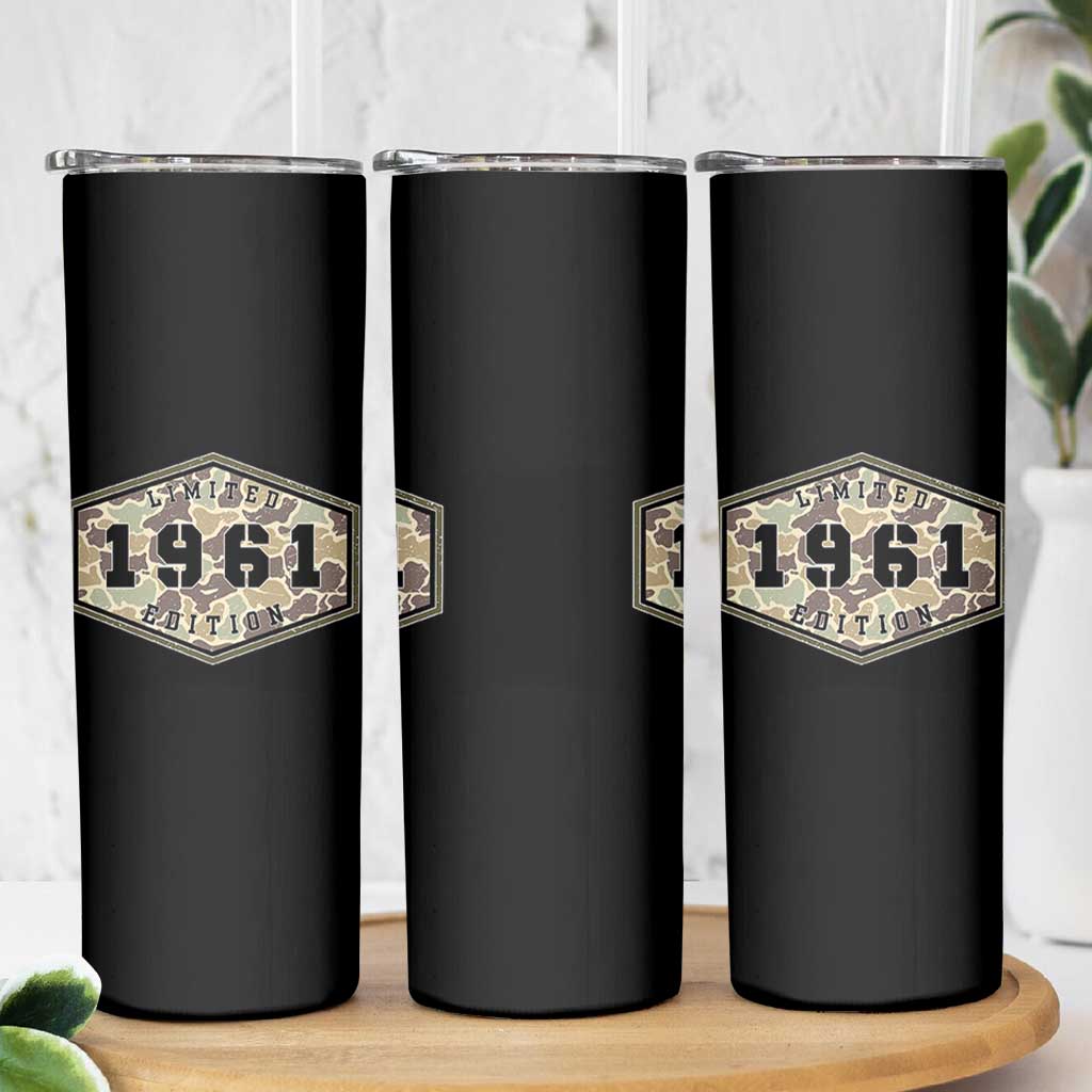 65th Birthday Hunting Skinny Tumbler 1961 Limited Edition Vintage Camouflage Gifts For Turning 65