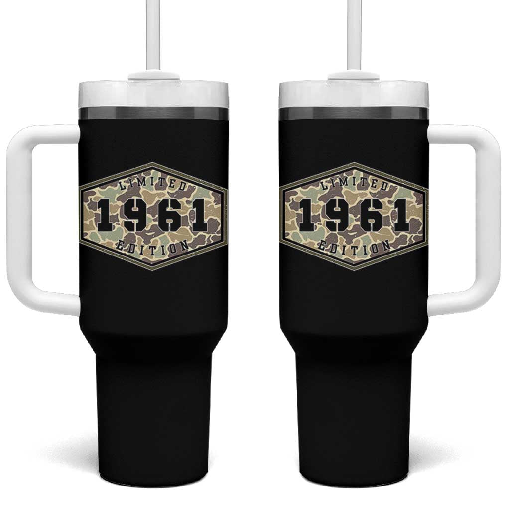 65th Birthday Hunting Tumbler With Handle 1961 Limited Edition Vintage Camouflage Gifts For Turning 65