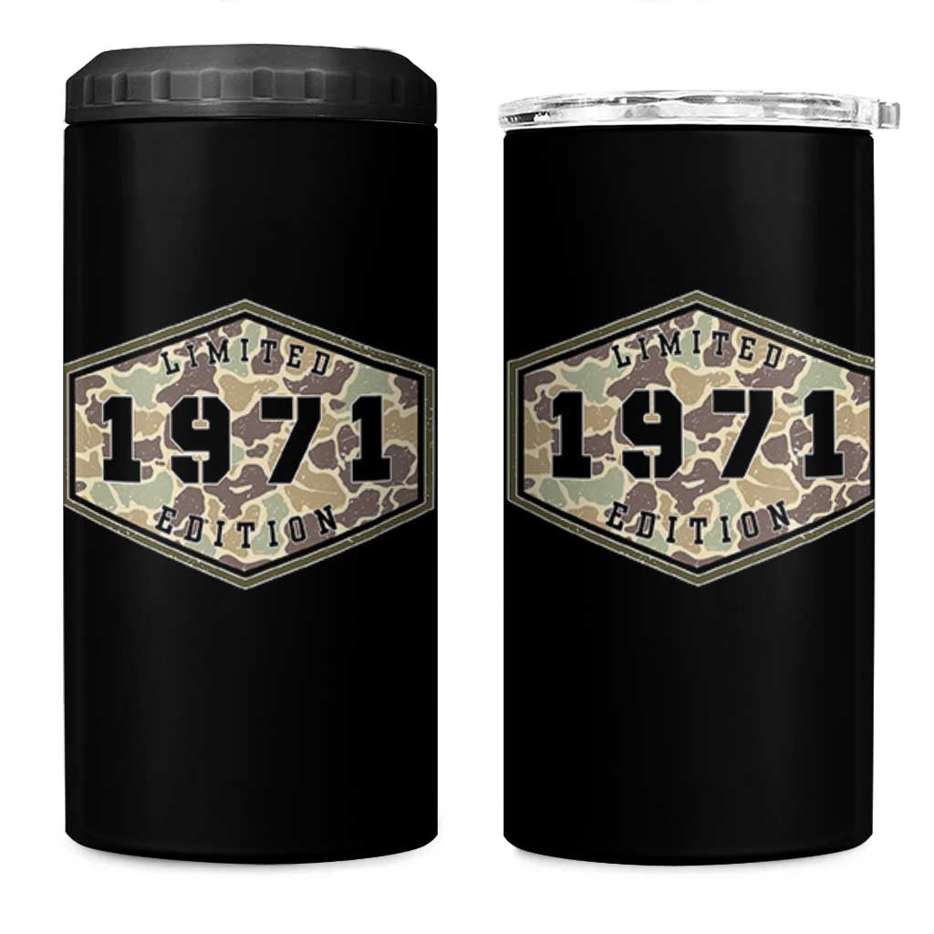 55th Birthday Hunting 4 in 1 Can Cooler Tumbler 1971 Limited Edition Vintage Camouflage Gifts For Turning 55