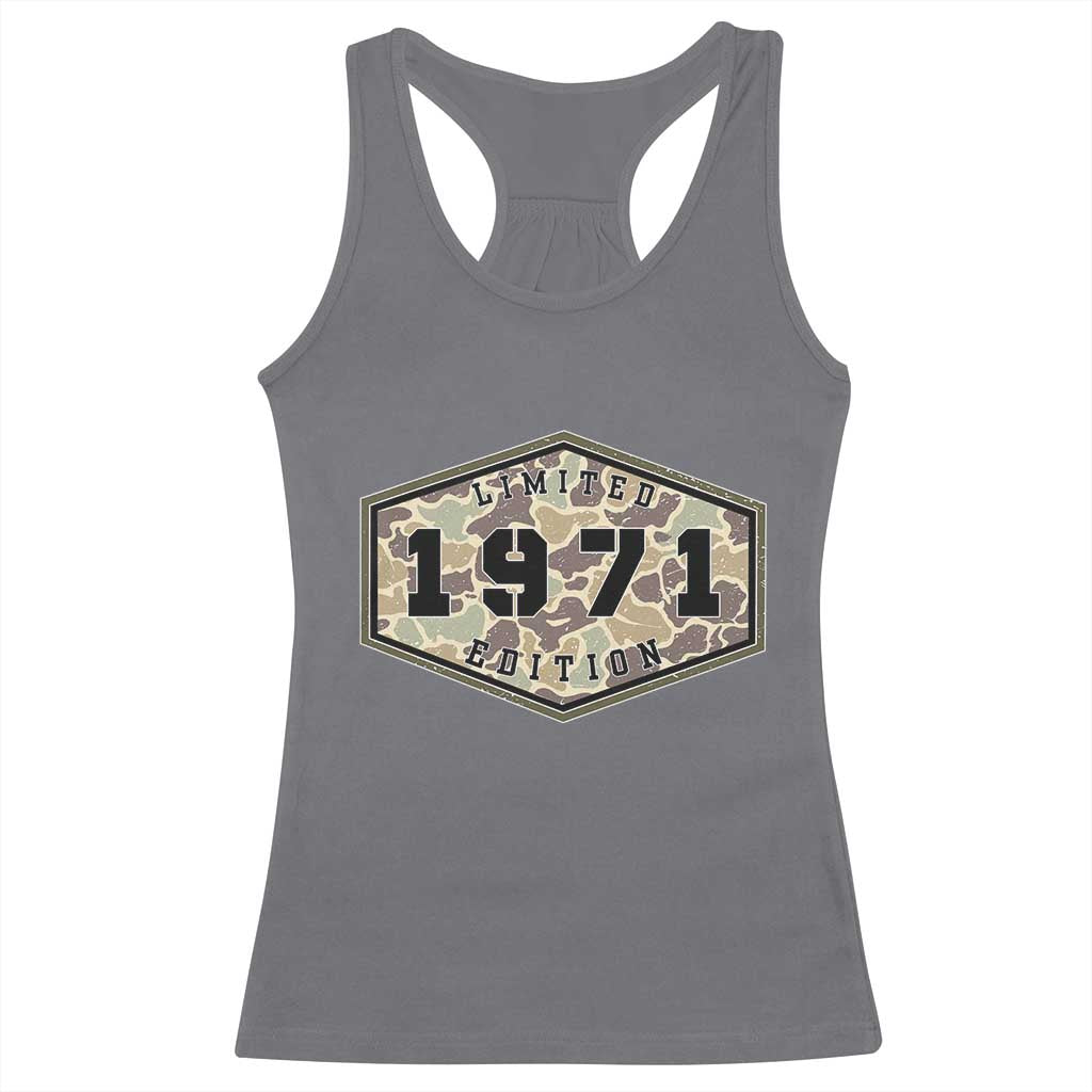 55th Birthday Hunting Racerback Tank Top 1971 Limited Edition Vintage Camouflage Gifts For Turning 55
