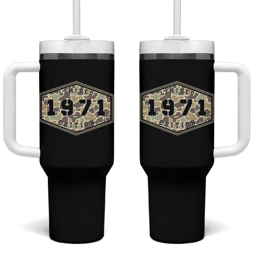 55th Birthday Hunting Tumbler With Handle 1971 Limited Edition Vintage Camouflage Gifts For Turning 55