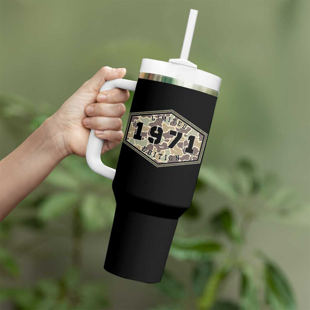 55th Birthday Hunting Tumbler With Handle 1971 Limited Edition Vintage Camouflage Gifts For Turning 55