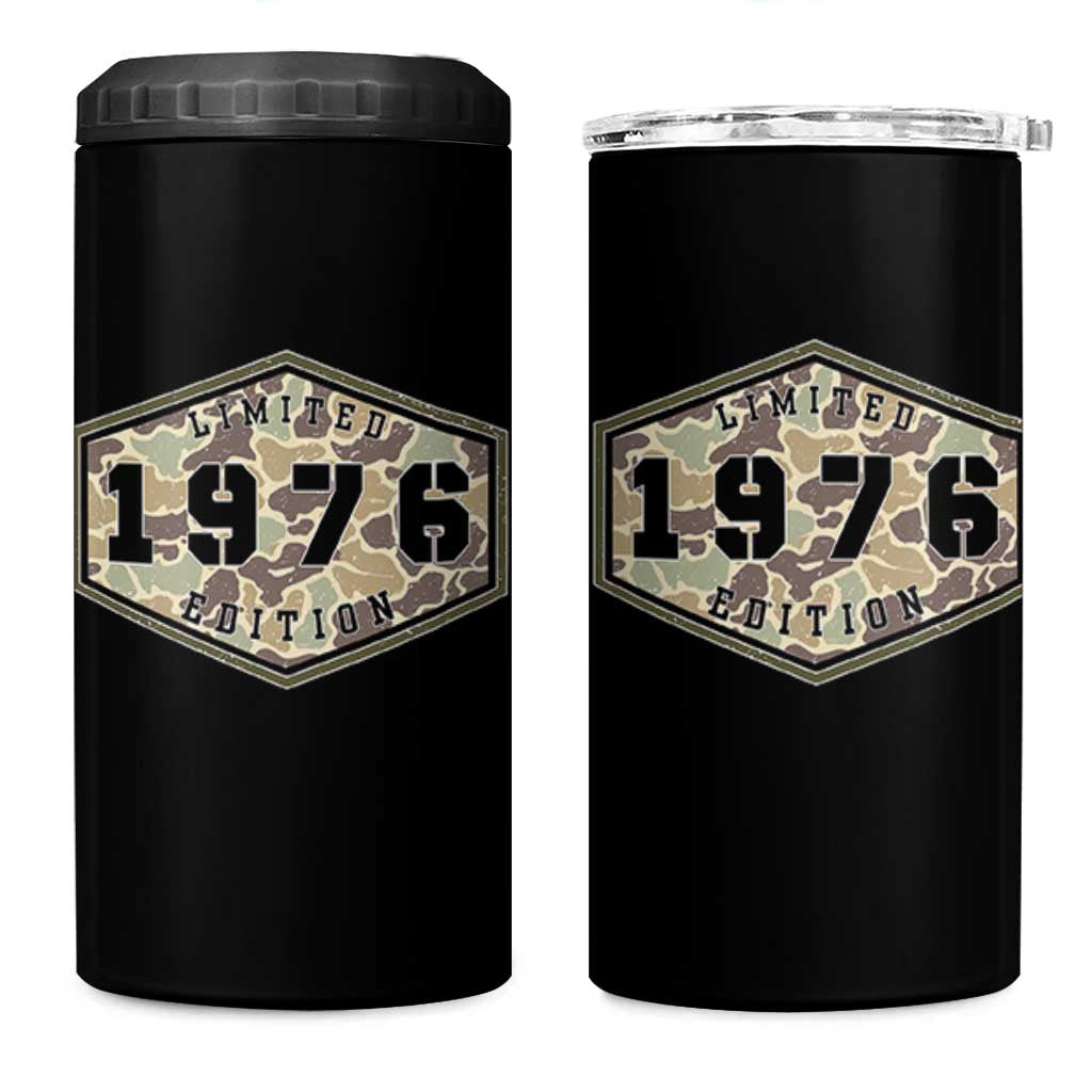 50th Birthday Hunting 4 in 1 Can Cooler Tumbler 1976 Limited Edition Vintage Camouflage Gifts For Turning 50