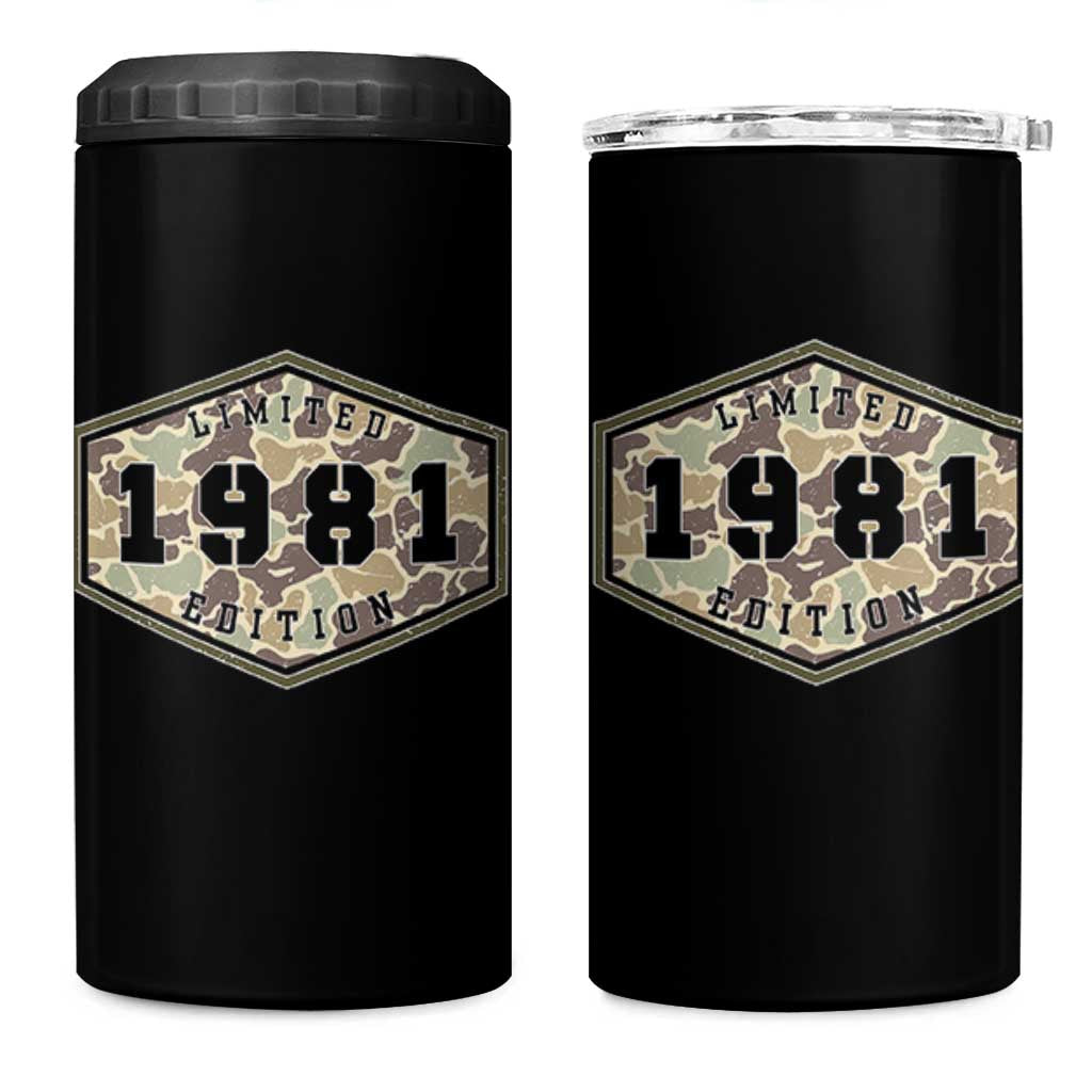 45th Birthday Hunting 4 in 1 Can Cooler Tumbler 1981 Limited Edition Vintage Camouflage Gifts For Turning 45