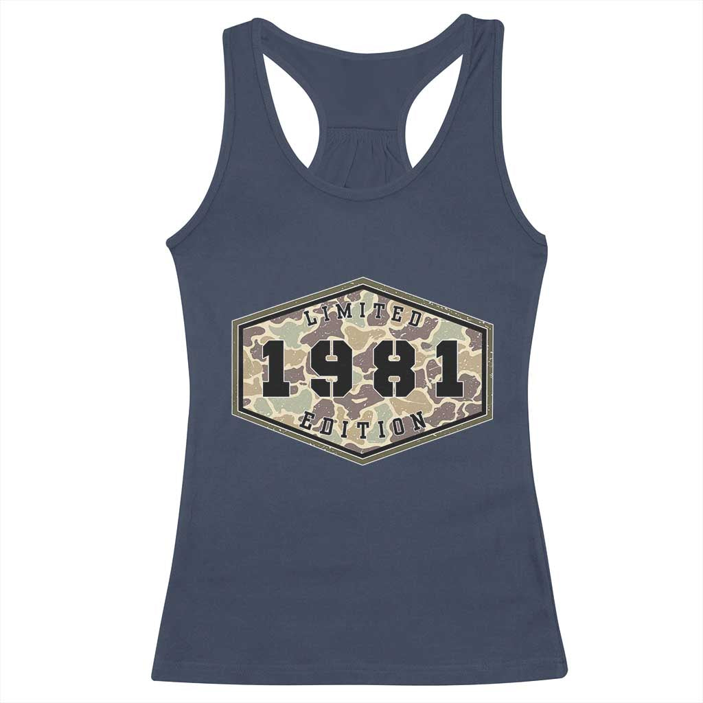45th Birthday Hunting Racerback Tank Top 1981 Limited Edition Vintage Camouflage Gifts For Turning 45