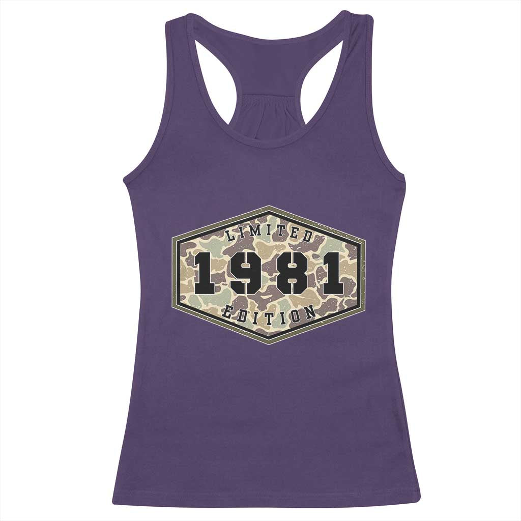 45th Birthday Hunting Racerback Tank Top 1981 Limited Edition Vintage Camouflage Gifts For Turning 45