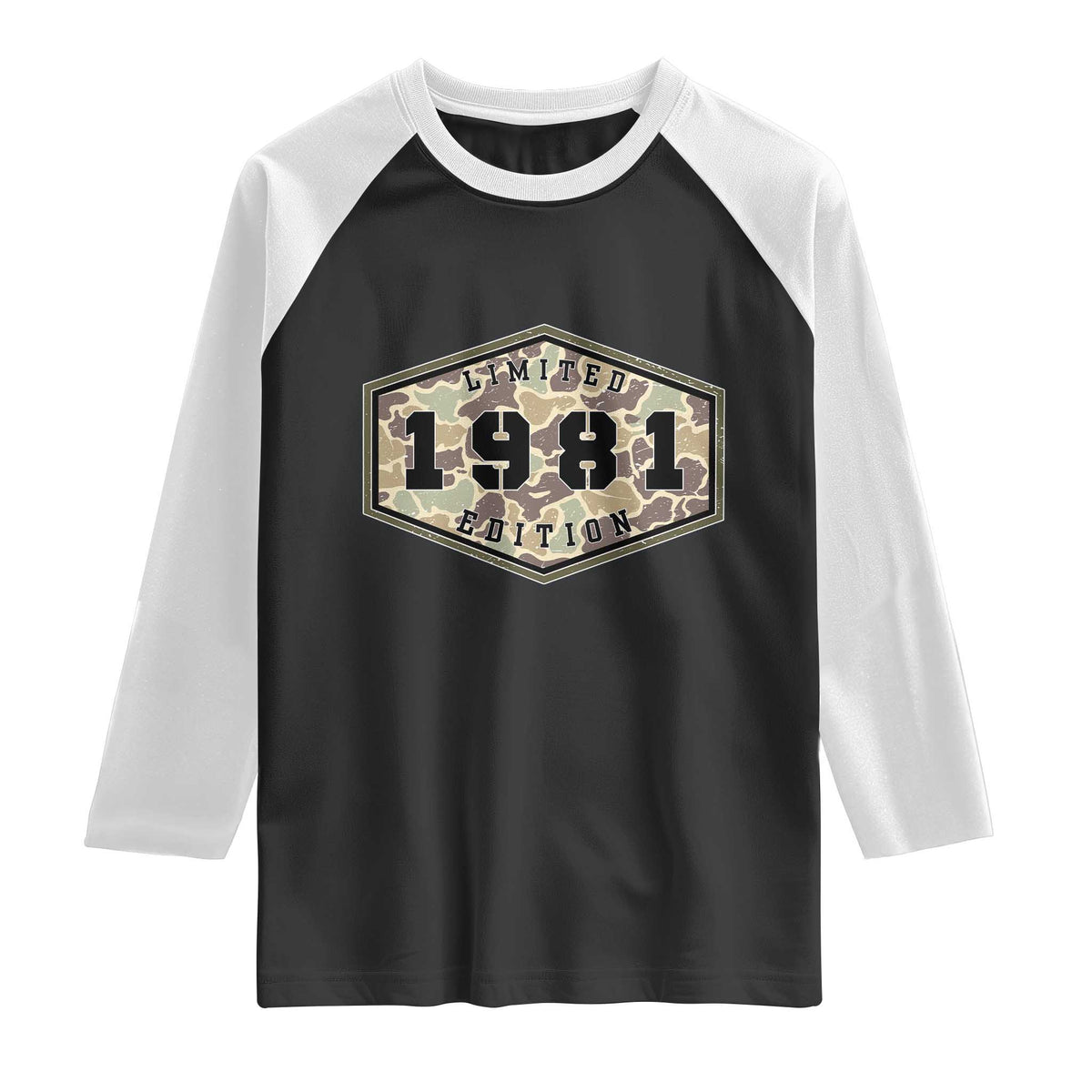45th Birthday Hunting Raglan Shirt 1981 Limited Edition Vintage Camouflage Gifts For Turning 45