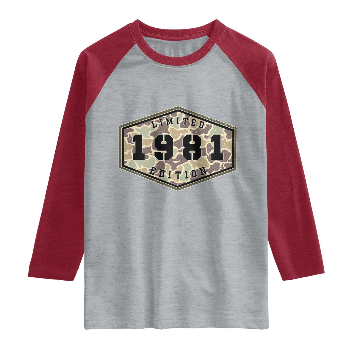 45th Birthday Hunting Raglan Shirt 1981 Limited Edition Vintage Camouflage Gifts For Turning 45