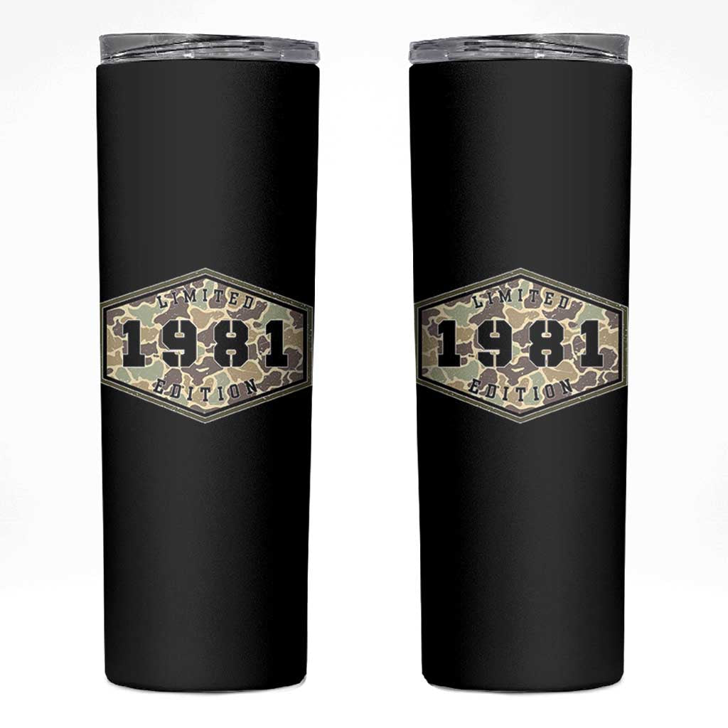 45th Birthday Hunting Skinny Tumbler 1981 Limited Edition Vintage Camouflage Gifts For Turning 45