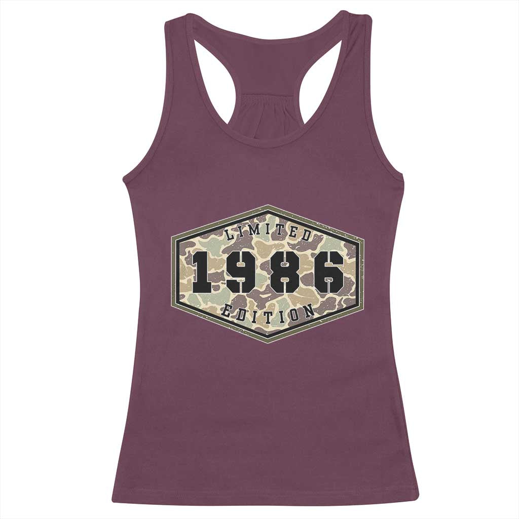 40th Birthday Hunting Racerback Tank Top 1986 Limited Edition Vintage Camouflage Gifts For Turning 40