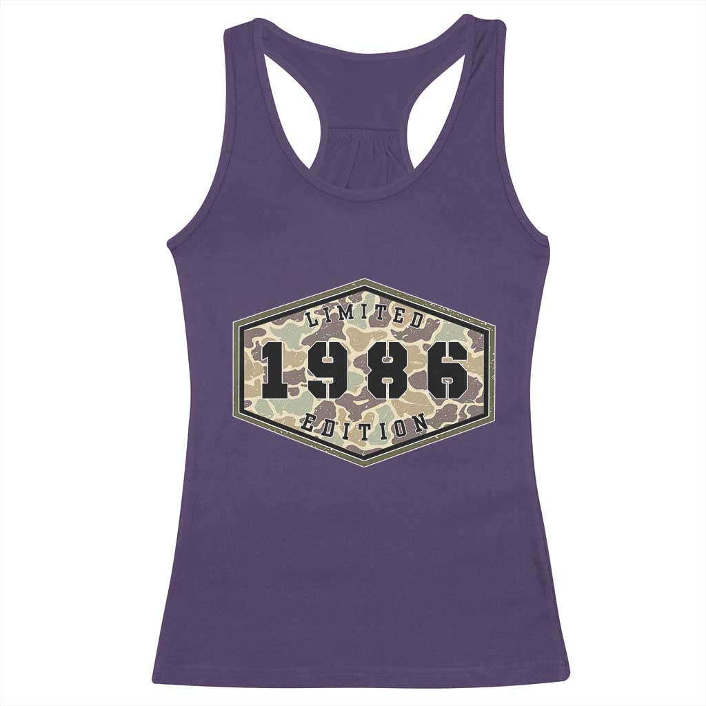 40th Birthday Hunting Racerback Tank Top 1986 Limited Edition Vintage Camouflage Gifts For Turning 40