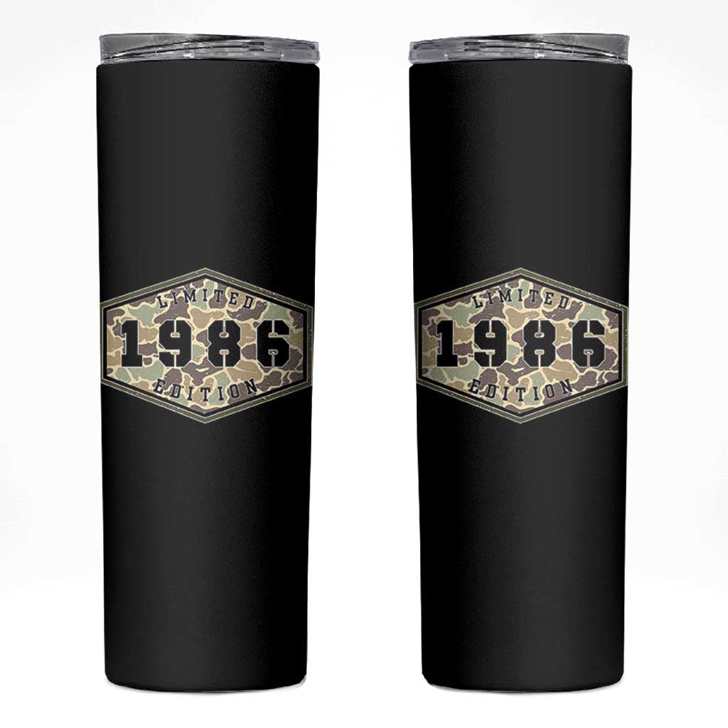 40th Birthday Hunting Skinny Tumbler 1986 Limited Edition Vintage Camouflage Gifts For Turning 40