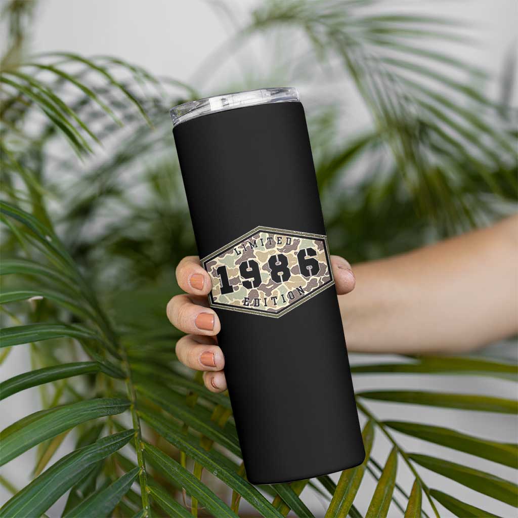 40th Birthday Hunting Skinny Tumbler 1986 Limited Edition Vintage Camouflage Gifts For Turning 40