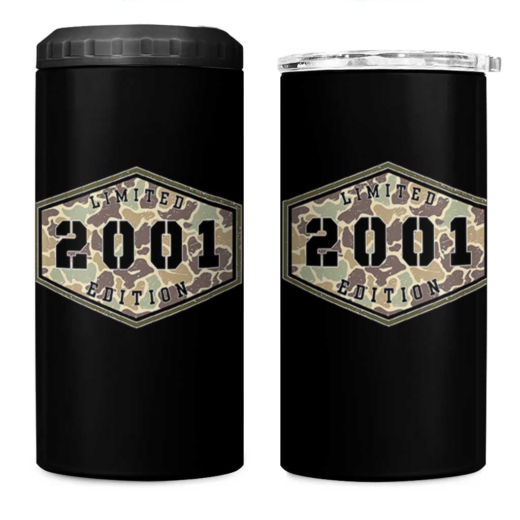 25th Birthday Hunting 4 in 1 Can Cooler Tumbler 2001 Limited Edition Vintage Camouflage Gifts For Turning 25