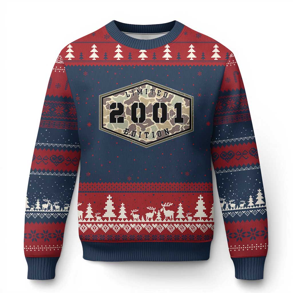 25th Birthday Hunting Ugly Christmas Sweater 2001 Limited Edition Vintage Camouflage Gifts For Turning 25