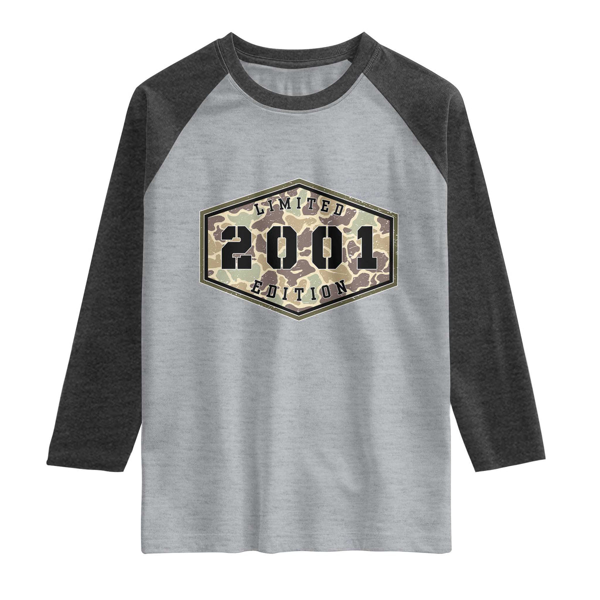 25th Birthday Hunting Raglan Shirt 2001 Limited Edition Vintage Camouflage Gifts For Turning 25