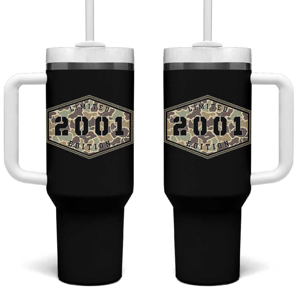 25th Birthday Hunting Tumbler With Handle 2001 Limited Edition Vintage Camouflage Gifts For Turning 25