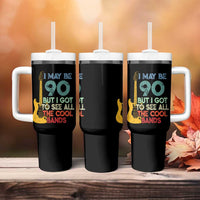 Funny 90th Birthday 80s Rock Lover Tumbler With Handle I May Be 90 But I Got To See All The Cool Bands