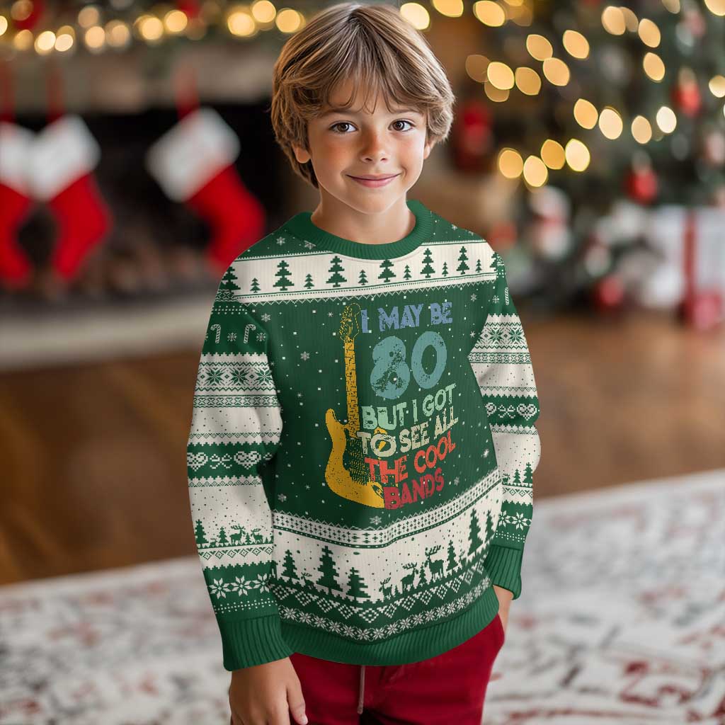 Funny 80th Birthday 80s Rock Lover Ugly Christmas Sweater I May Be 80 But I Got To See All The Cool Bands
