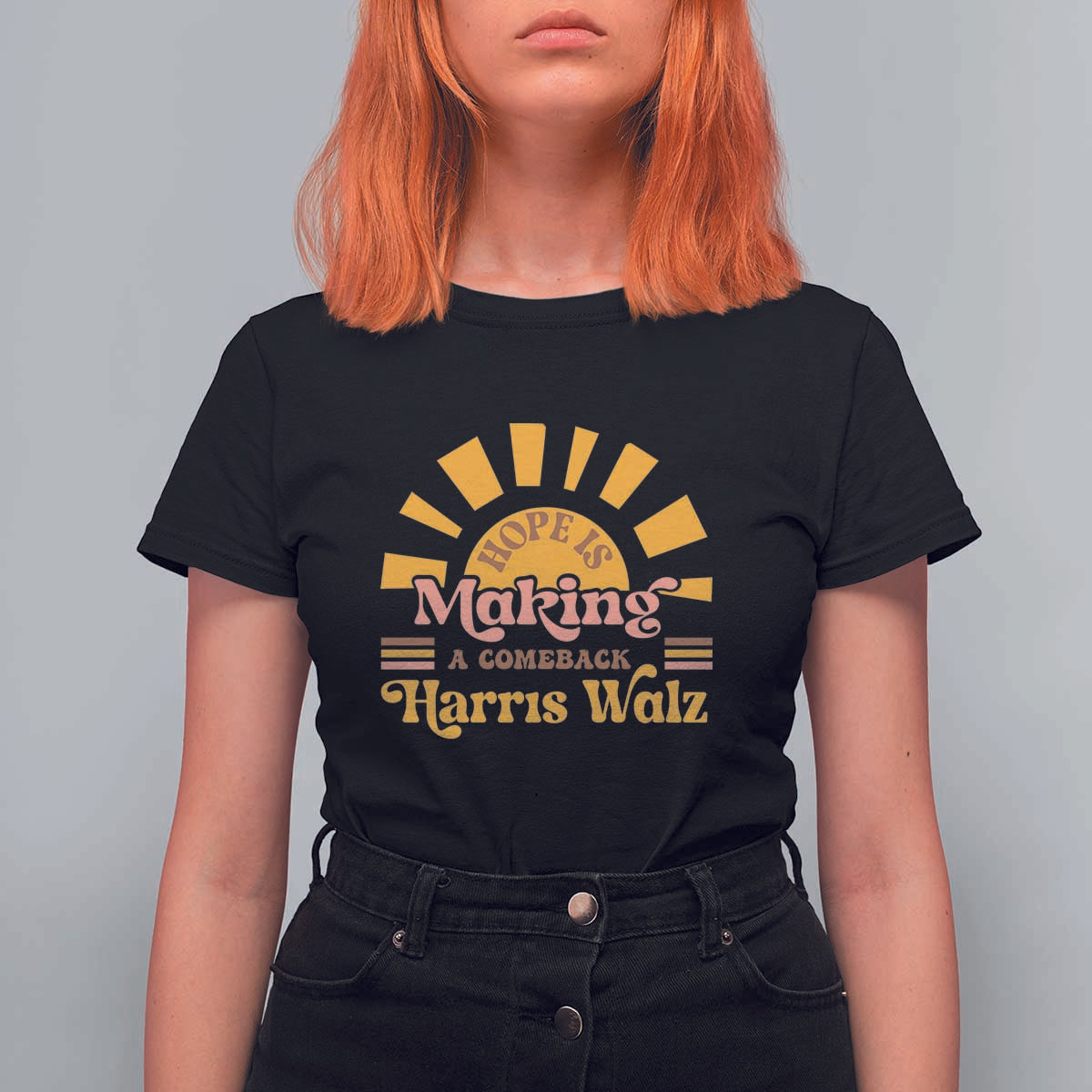 Harris Walz 2024 T Shirt For Women Hope Is Making A Comeback Retro Sunshine - Wonder Print Shop