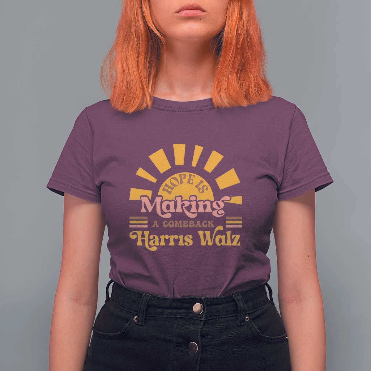 Harris Walz 2024 T Shirt For Women Hope Is Making A Comeback Retro Sunshine - Wonder Print Shop