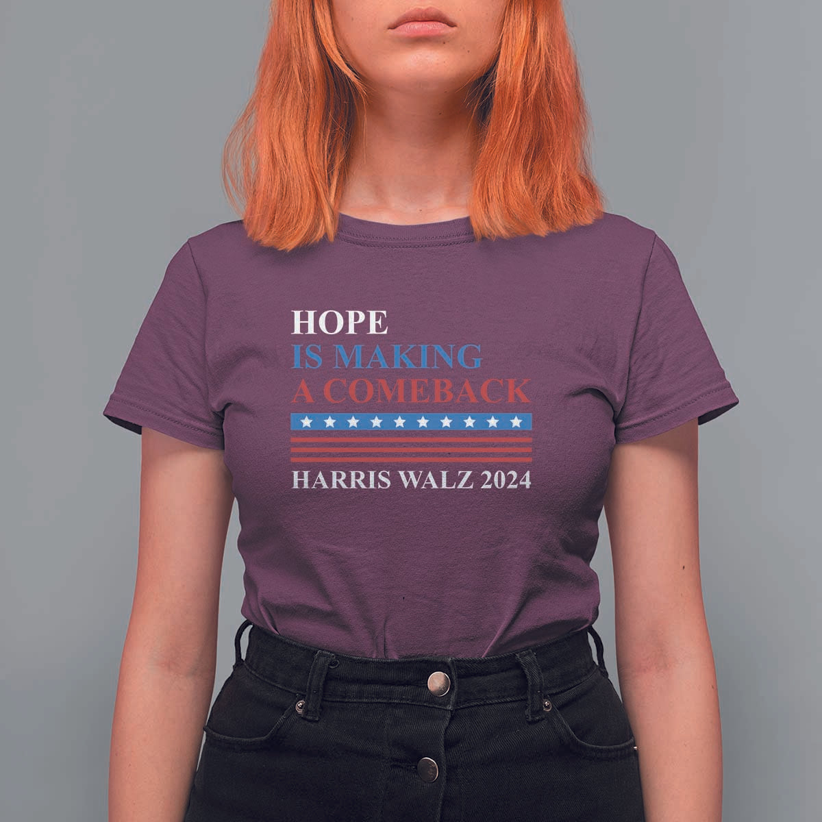 Harris Walz 2024 T Shirt For Women Hope Is Making A Comeback American Flag - Wonder Print Shop