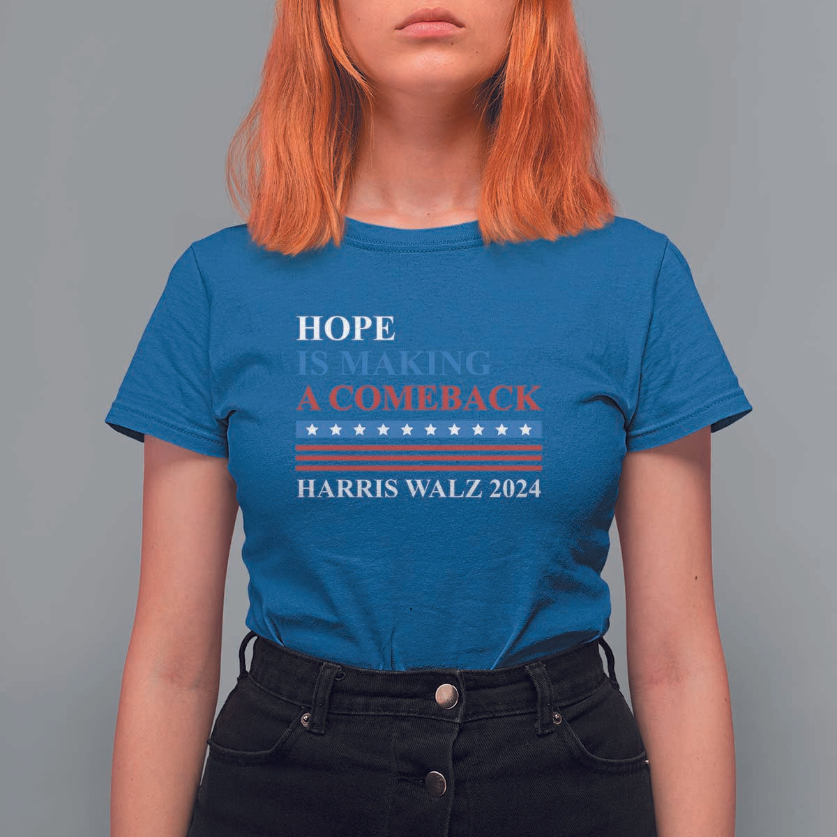 Harris Walz 2024 T Shirt For Women Hope Is Making A Comeback American Flag - Wonder Print Shop