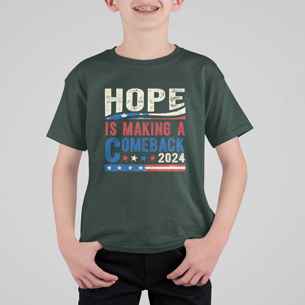 Harris Walz Supporter T Shirt For Kid Hope Is Making A Comeback 2024 American Flag Star - Wonder Print Shop