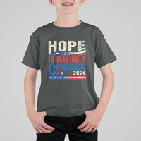 Harris Walz Supporter T Shirt For Kid Hope Is Making A Comeback 2024 American Flag Star - Wonder Print Shop