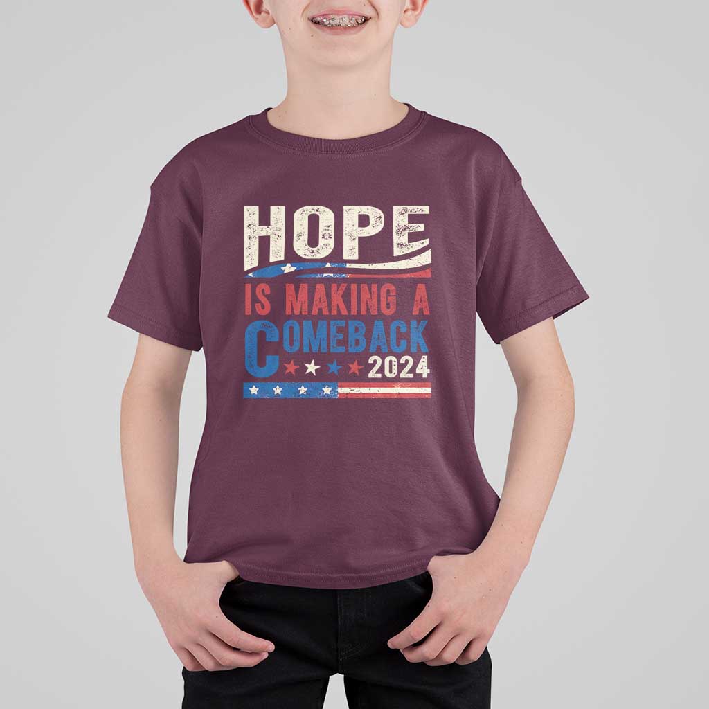 Harris Walz Supporter T Shirt For Kid Hope Is Making A Comeback 2024 American Flag Star - Wonder Print Shop