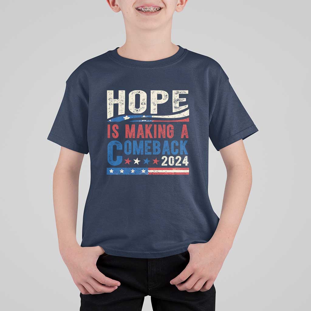 Harris Walz Supporter T Shirt For Kid Hope Is Making A Comeback 2024 American Flag Star - Wonder Print Shop