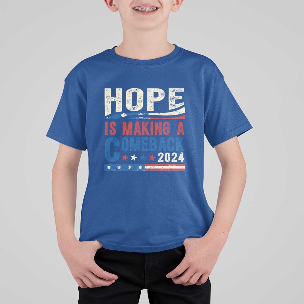 Harris Walz Supporter T Shirt For Kid Hope Is Making A Comeback 2024 American Flag Star - Wonder Print Shop