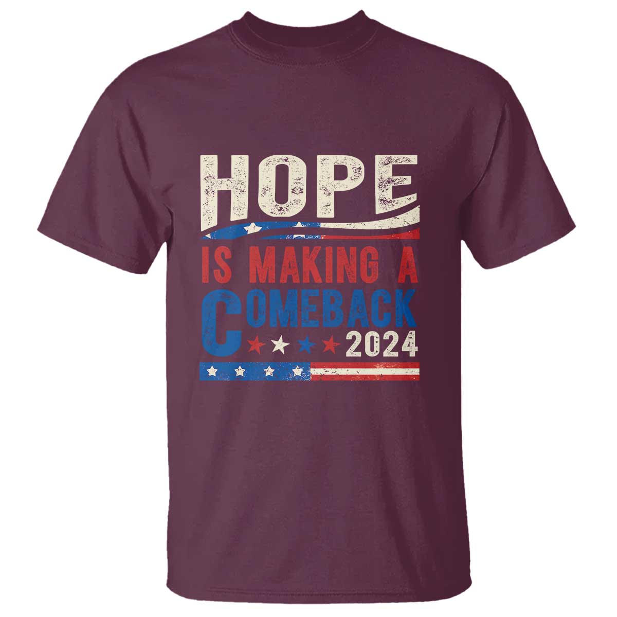 Harris Walz Supporter T Shirt Hope Is Making A Comeback 2024 American Flag Star - Wonder Print Shop